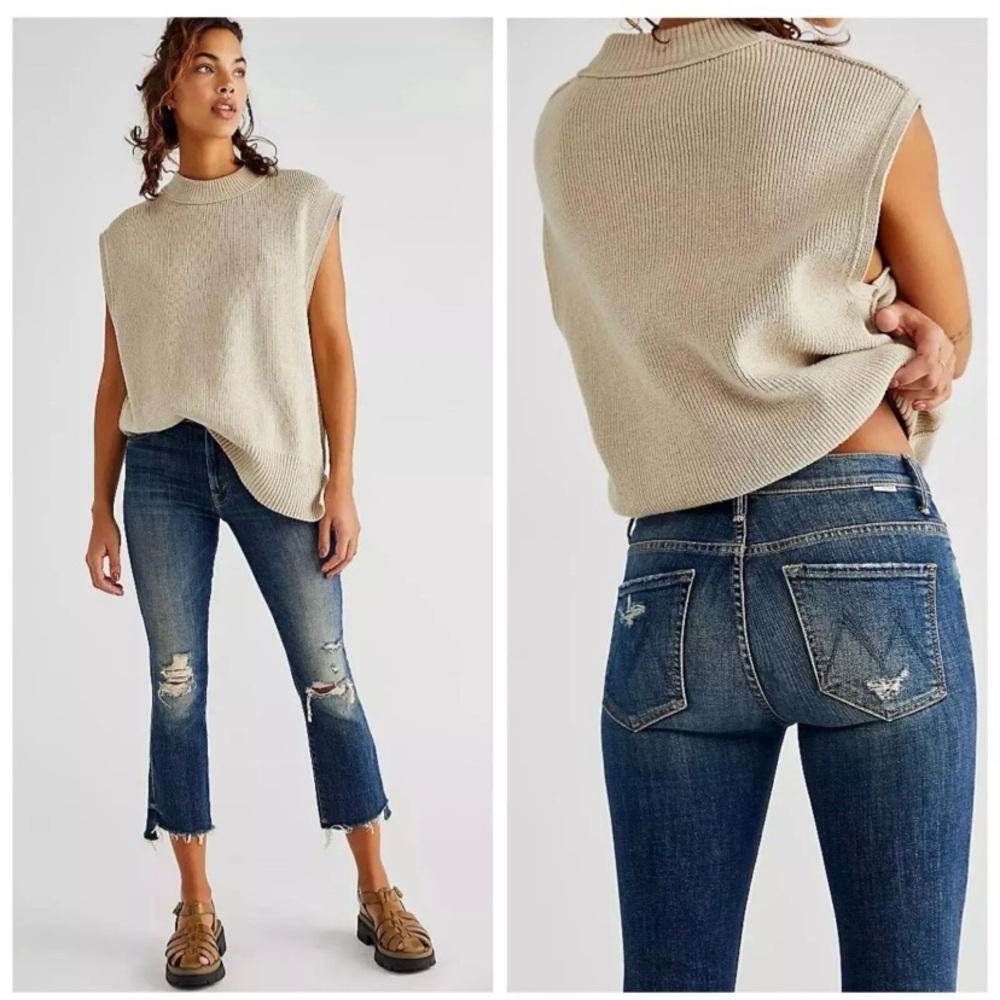 Mother The Insider Crop Step Fray Wicked Wildflower Distressed Jeans 24 25